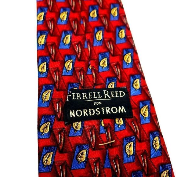 Ferrell Reed Silk Tie Print Red Wide Geometric Leaf Abstract - Picture 3 of 6